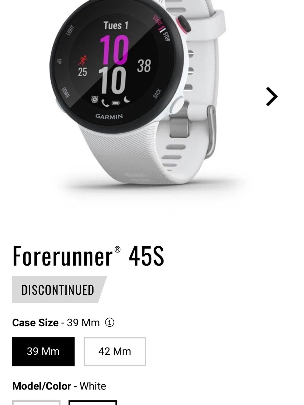 Garmin Forerunner 45S White GPS Running Watch